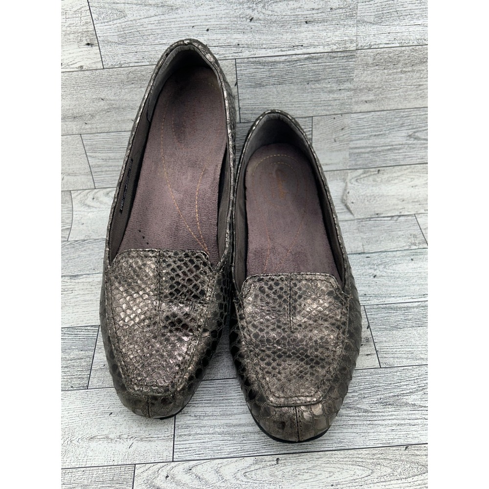 Clarks Artisan Women Sz 8.5M Metallic Bronze Snakeskin Leather‎ Loafers 26066404